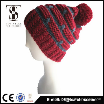 Cheap Custom Design warm Winter Hat With Ball On Top